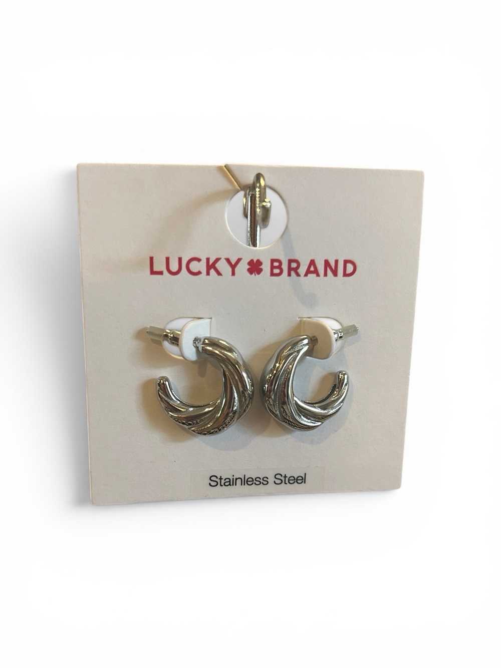 Lucky Brand Polished Silver Twisted Hoop Earrings